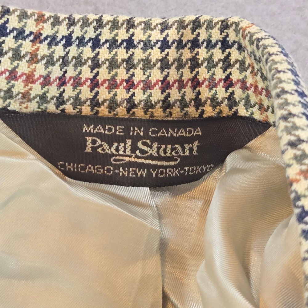 Paul Stuart Sport Coat Mens 43R Tan Houndstooth Silk Wool Blend Stuart II Blazer - Picture 7 of 11